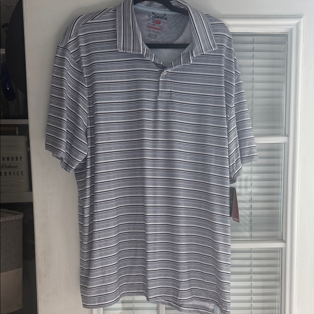 CHAPS Men's Polo Shirt with Black and White Stripes